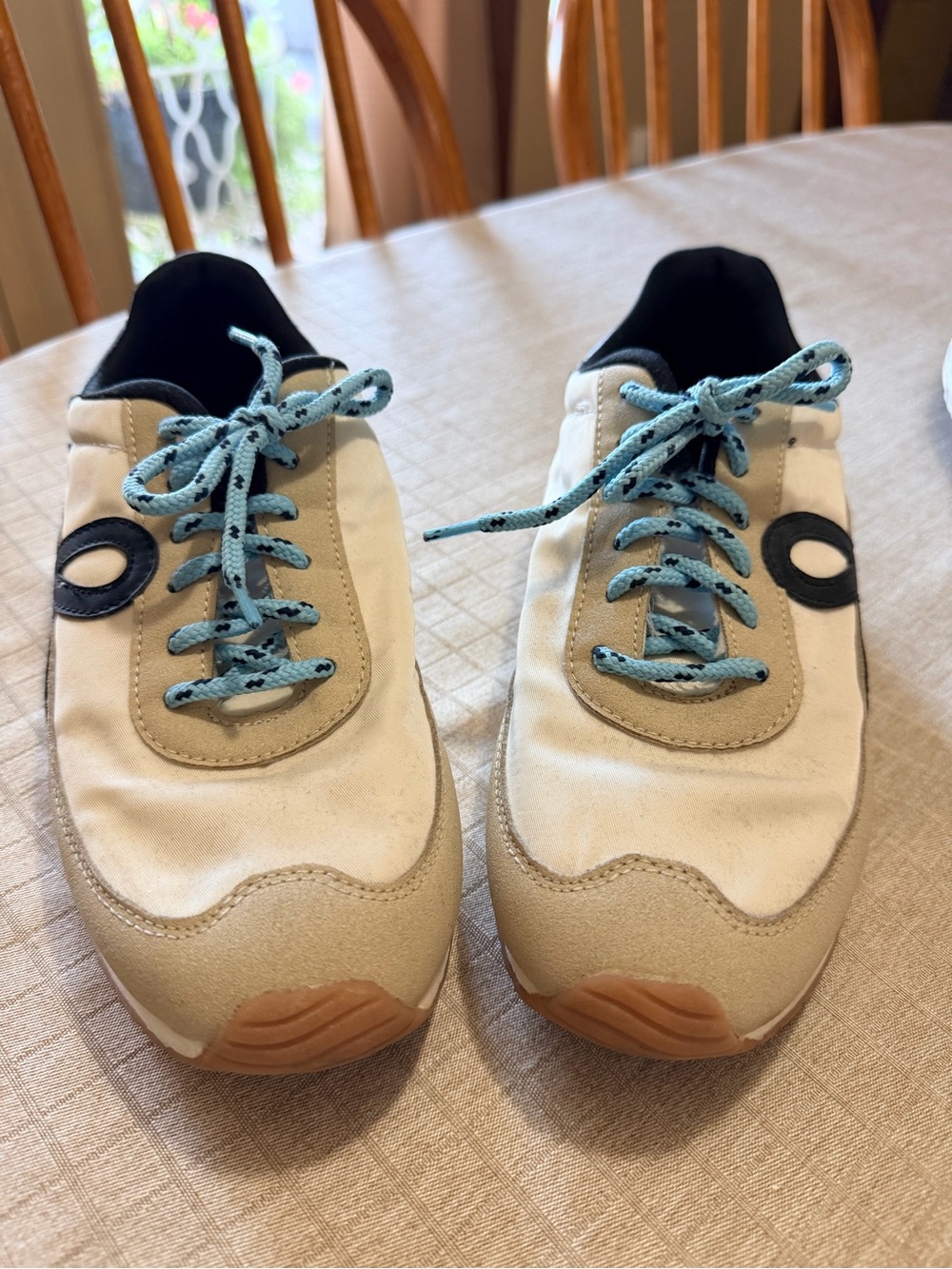 Women’s Casual Lace-Up Sneakers in White & Light Blue